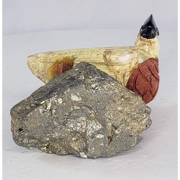Carved Gemstone Pyrite Parrot Macaw Bird Peru Rock FIgurine - Picture 6 of 7